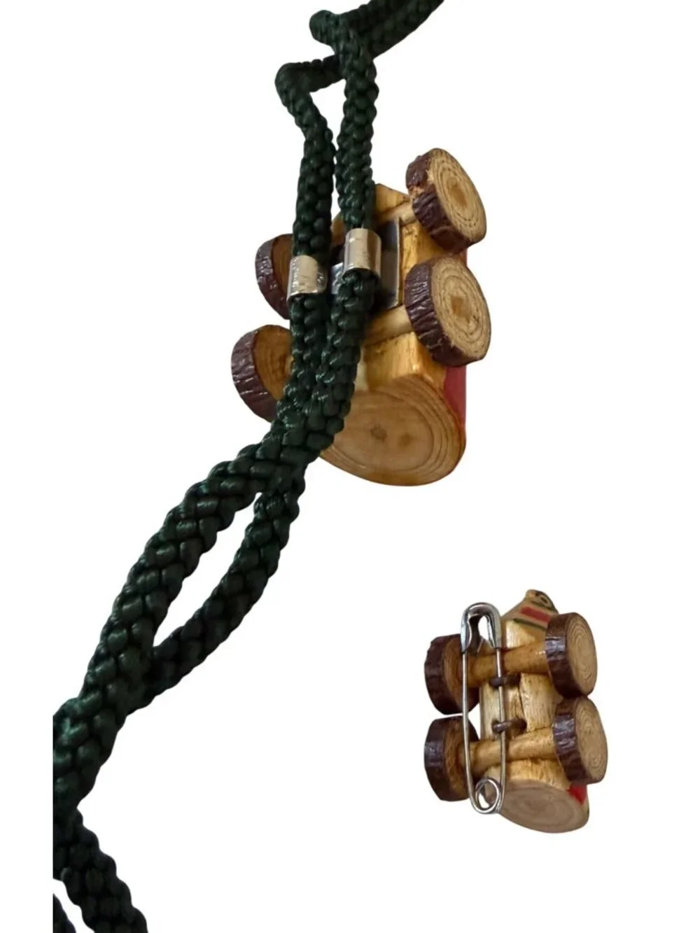 Japanese Kiji Guruma Folk Art Bolo Tie Pin Set Wood Pheasant Cart Box Paperwork